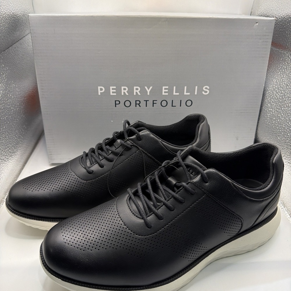 Perry Ellis Portfolio‎ Men's Leather Breathable Perforated Black shoes Size 11